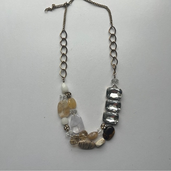 Anthropologie Brown Beaded & Silver Gem Adjustable Necklace - Picture 1 of 4